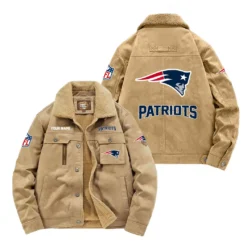 New England Patriots Fan Gift Padded Lapel Jacket, Jacket All Over Print For NFL Lovers, Custom Name G1A072025NEP001 - Khaki