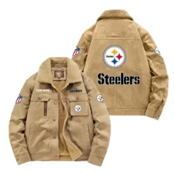 Pittsburgh Steelers Fan Gift Padded Lapel Jacket, Jacket All Over Print For NFL Lovers, Custom Name G1A072025PS001 - Khaki