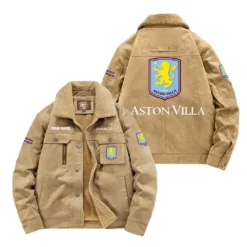 Aston Villa Fan Gift Padded Lapel Jacket, Jacket All Over Print For NFL Lovers, Custom Name G1A082025AV001 - Khaki
