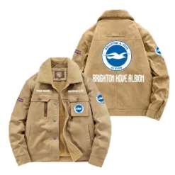 Brighton & Hove Albion Fan Gift Padded Lapel Jacket, Jacket All Over Print For NFL Lovers, Custom Name G1A082025BHA001 - Khaki