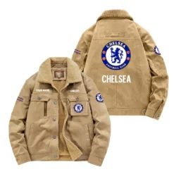 Chelsea Fan Gift Padded Lapel Jacket, Jacket All Over Print For NFL Lovers, Custom Name G1A082025CS001 - Khaki