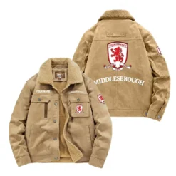 Middlesbrough Fan Gift Padded Lapel Jacket, Jacket All Over Print For NFL Lovers, Custom Name G1A082025MB001 - Khaki