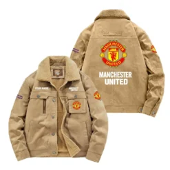 Manchester United Fan Gift Padded Lapel Jacket, Jacket All Over Print For NFL Lovers, Custom Name G1A082025MU001 - Khaki