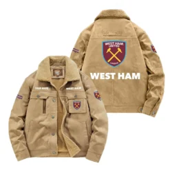 West Ham United Fan Gift Padded Lapel Jacket, Jacket All Over Print For NFL Lovers, Custom Name G1A082025WHU001 - Khaki