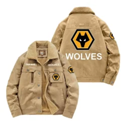 Wolverhampton Wanderers (Wolves) Fan Gift Padded Lapel Jacket, Jacket All Over Print For NFL Lovers, Custom Name G1A082025WW001 - Khaki