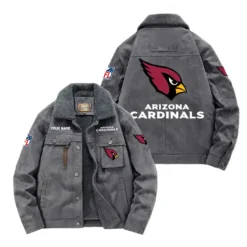 Arizona Cardinals Fan Gift Padded Lapel Jacket, Jacket All Over Print For NFL Lovers, Custom Name G1A072025AC001 - Gray