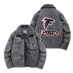 Atlanta Falcons Fan Gift Padded Lapel Jacket, Jacket All Over Print For NFL Lovers, Custom Name G1A072025AF001 - Gray