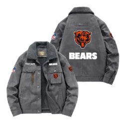 Chicago Bears Fan Gift Padded Lapel Jacket, Jacket All Over Print For NFL Lovers, Custom Name G1A072025ChB001 - Gray