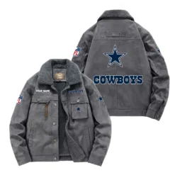 Denver Broncos Fan Gift Padded Lapel Jacket, Jacket All Over Print For NFL Lovers, Custom Name G1A072025DC001 - Gray