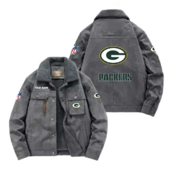 Green Bay Packers Fan Gift Padded Lapel Jacket, Jacket All Over Print For NFL Lovers, Custom Name G1A072025GBP001 - Gray