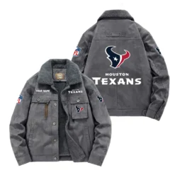 Houston Texans Fan Gift Padded Lapel Jacket, Jacket All Over Print For NFL Lovers, Custom Name G1A072025HT001 - Gray