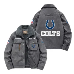 Indianapolis Colts Fan Gift Padded Lapel Jacket, Jacket All Over Print For NFL Lovers, Custom Name G1A072025IC001 - Gray