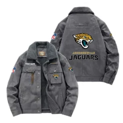Jacksonville Jaguars Fan Gift Padded Lapel Jacket, Jacket All Over Print For NFL Lovers, Custom Name G1A072025JJ001 - Gray
