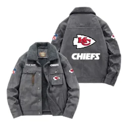 Kansas City Chiefs Fan Gift Padded Lapel Jacket, Jacket All Over Print For NFL Lovers, Custom Name G1A072025KCC001 - Gray