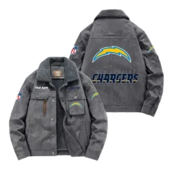 Los Angeles Chargers Fan Gift Padded Lapel Jacket, Jacket All Over Print For NFL Lovers, Custom Name G1A072025LAC001 - Gray