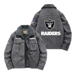 Las Vegas Raiders Fan Gift Padded Lapel Jacket, Jacket All Over Print For NFL Lovers, Custom Name G1A072025LVR001 - Gray