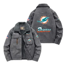 Miami Dolphins Fan Gift Padded Lapel Jacket, Jacket All Over Print For NFL Lovers, Custom Name G1A072025MD001 - Gray