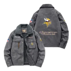 Minnesota Vikings Fan Gift Padded Lapel Jacket, Jacket All Over Print For NFL Lovers, Custom Name G1A072025MV001 - Gray