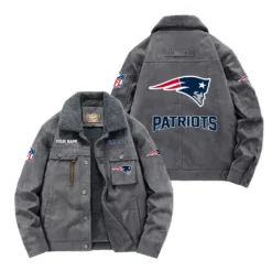 New England Patriots Fan Gift Padded Lapel Jacket, Jacket All Over Print For NFL Lovers, Custom Name G1A072025NEP001 - Gray