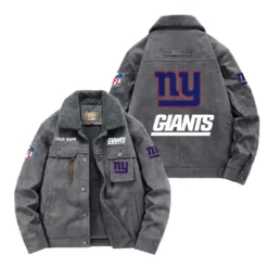New York Giants Fan Gift Padded Lapel Jacket, Jacket All Over Print For NFL Lovers, Custom Name G1A072025NYG001 - Gray