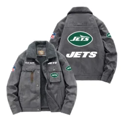 New York Jets Fan Gift Padded Lapel Jacket, Jacket All Over Print For NFL Lovers, Custom Name G1A072025NYJ001 - Gray