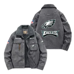 Philadelphia Eagles Fan Gift Padded Lapel Jacket, Jacket All Over Print For NFL Lovers, Custom Name G1A072025PE001 - Gray