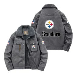 Pittsburgh Steelers Fan Gift Padded Lapel Jacket, Jacket All Over Print For NFL Lovers, Custom Name G1A072025PS001 - Gray