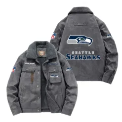 Seattle Seahawks Fan Gift Padded Lapel Jacket, Jacket All Over Print For NFL Lovers, Custom Name G1A072025SS001 - Gray