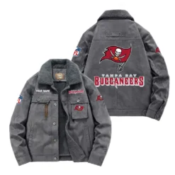 Tampa Bay Buccaneers Fan Gift Padded Lapel Jacket, Jacket All Over Print For NFL Lovers, Custom Name G1A072025TBB001 - Gray