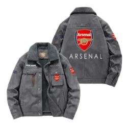 Arsenal Fan Gift Padded Lapel Jacket, Jacket All Over Print For NFL Lovers, Custom Name G1A082025ASN001 - Gray