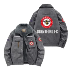 Brentford Fan Gift Padded Lapel Jacket, Jacket All Over Print For NFL Lovers, Custom Name G1A082025BF001 - Gray