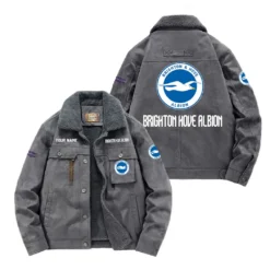 Brighton & Hove Albion Fan Gift Padded Lapel Jacket, Jacket All Over Print For NFL Lovers, Custom Name G1A082025BHA001 - Gray
