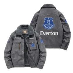 Everton Fan Gift Padded Lapel Jacket, Jacket All Over Print For NFL Lovers, Custom Name G1A082025ET001 - Gray