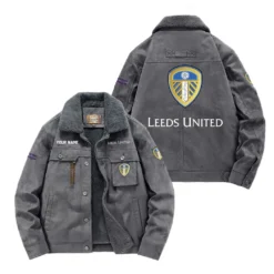 Leeds United Fan Gift Padded Lapel Jacket, Jacket All Over Print For NFL Lovers, Custom Name G1A082025LU001 - Gray