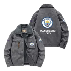 Manchester City Fan Gift Padded Lapel Jacket, Jacket All Over Print For NFL Lovers, Custom Name G1A082025MC001 - Gray