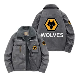 Wolverhampton Wanderers (Wolves) Fan Gift Padded Lapel Jacket, Jacket All Over Print For NFL Lovers, Custom Name G1A082025WW001 - Gray