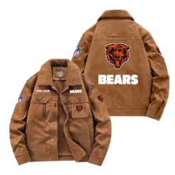Chicago Bears Fan Gift Padded Lapel Jacket, Jacket All Over Print For NFL Lovers, Custom Name G1A072025ChB001 - Coffee