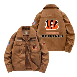 Cincinnati Bengals Fan Gift Padded Lapel Jacket, Jacket All Over Print For NFL Lovers, Custom Name G1A072025CiB001 - Coffee