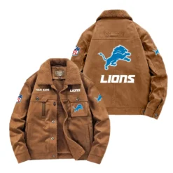 Detroit Lions Fan Gift Padded Lapel Jacket, Jacket All Over Print For NFL Lovers, Custom Name G1A072025DL001 - Coffee