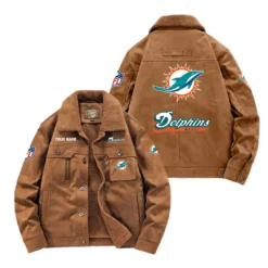 Miami Dolphins Fan Gift Padded Lapel Jacket, Jacket All Over Print For NFL Lovers, Custom Name G1A072025MD001 - Coffee