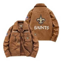 New Orleans Saints Fan Gift Padded Lapel Jacket, Jacket All Over Print For NFL Lovers, Custom Name G1A072025NOS001 - Coffee