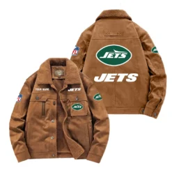 New York Jets Fan Gift Padded Lapel Jacket, Jacket All Over Print For NFL Lovers, Custom Name G1A072025NYJ001 - Coffee
