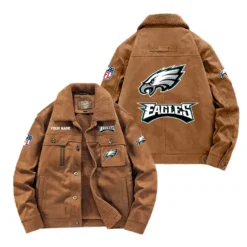 Philadelphia Eagles Fan Gift Padded Lapel Jacket, Jacket All Over Print For NFL Lovers, Custom Name G1A072025PE001 - Coffee
