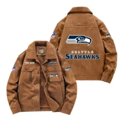 Seattle Seahawks Fan Gift Padded Lapel Jacket, Jacket All Over Print For NFL Lovers, Custom Name G1A072025SS001 - Coffee