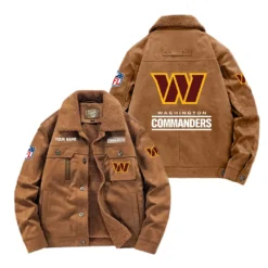 Washington Commanders Fan Gift Padded Lapel Jacket, Jacket All Over Print For NFL Lovers, Custom Name G1A072025WC001 - Coffee