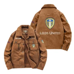 Leeds United Fan Gift Padded Lapel Jacket, Jacket All Over Print For NFL Lovers, Custom Name G1A082025LU001 - Coffee