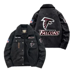 Atlanta Falcons Fan Gift Padded Lapel Jacket, Jacket All Over Print For NFL Lovers, Custom Name G1A072025AF001 - Black