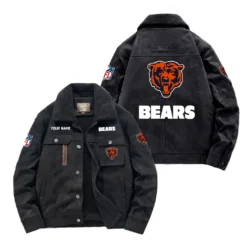 Chicago Bears Fan Gift Padded Lapel Jacket, Jacket All Over Print For NFL Lovers, Custom Name G1A072025ChB001 - Black