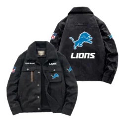 Detroit Lions Fan Gift Padded Lapel Jacket, Jacket All Over Print For NFL Lovers, Custom Name G1A072025DL001 - Black