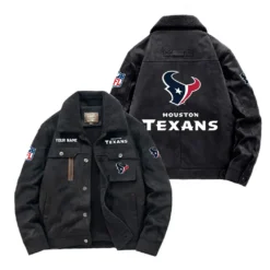 Houston Texans Fan Gift Padded Lapel Jacket, Jacket All Over Print For NFL Lovers, Custom Name G1A072025HT001 - Black